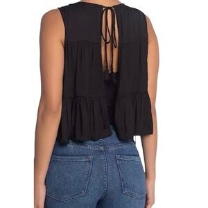 Free People Tops Pretty Please Popover Flowy  Black Boho Bodysuit Women’s Size L